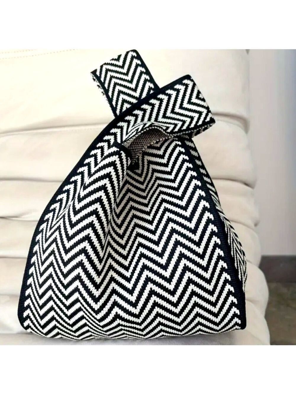 Heavy Woven Knit Chevron Pattern Tote Purse Bag Japanese Knot  Closure Style